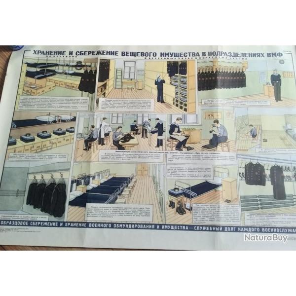 AUTHENTIQUE POSTER / AFFICHE "MAINTENANCE ET ENTRETIEN DES UNIFORMES MARINE SOVIETIQUE" URSS/CCCP