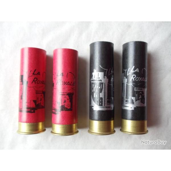 Pour collection , 4 Douilles carton d'une ancienne et clbre armurerie rochelaise.