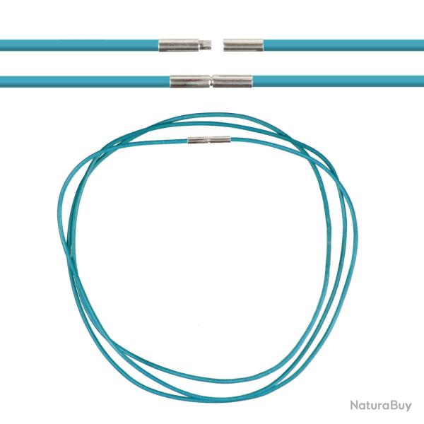 Cordon cuir de chevreau fermoir baonnette - 38 cm Bleu turquoise