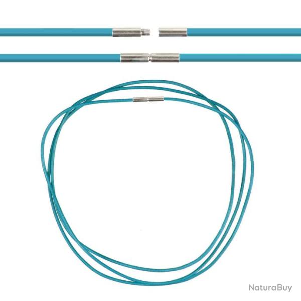 Cordon cuir de chevreau fermoir baonnette - 42 cm Bleu turquoise