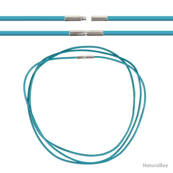 Cordon cuir de chevreau fermoir baonnette - 46 cm Bleu turquoise