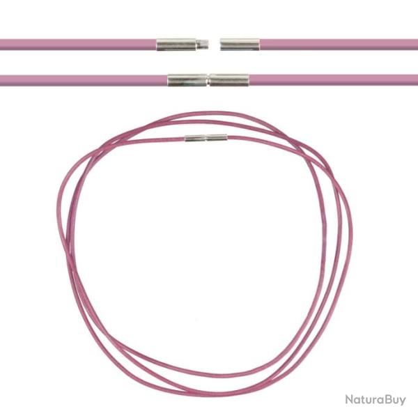 Cordon cuir de chevreau fermoir baonnette - 50 cm Rose