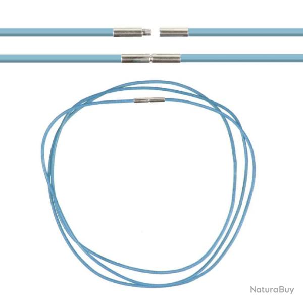 Cordon cuir de chevreau fermoir baonnette - 58 cm Bleu clair