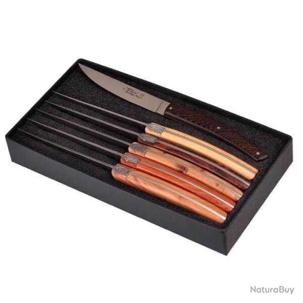 Coffret 6 couteaux de table Le Thiers par Goyon-Chazeau "Pirou Brasserie" bois diff�rents