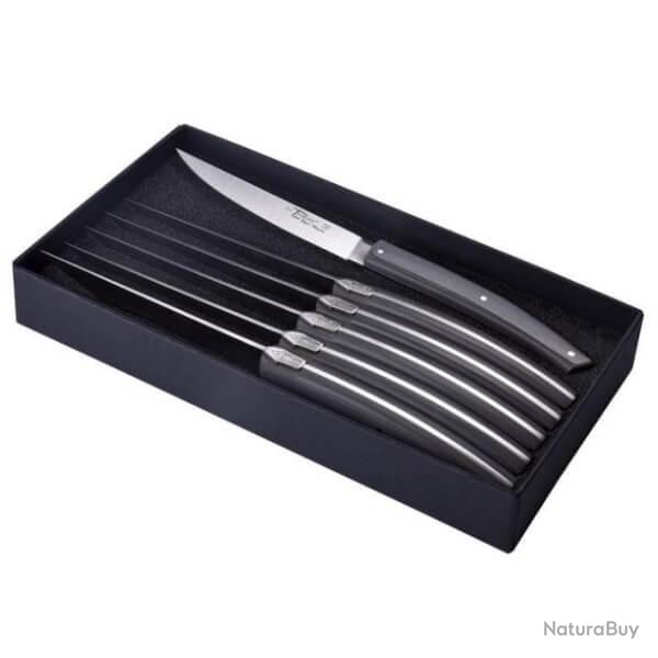 Coffret 6 couteaux de table Le Thiers par Goyon-Chazeau "Pirou Brasserie" paperstone gris