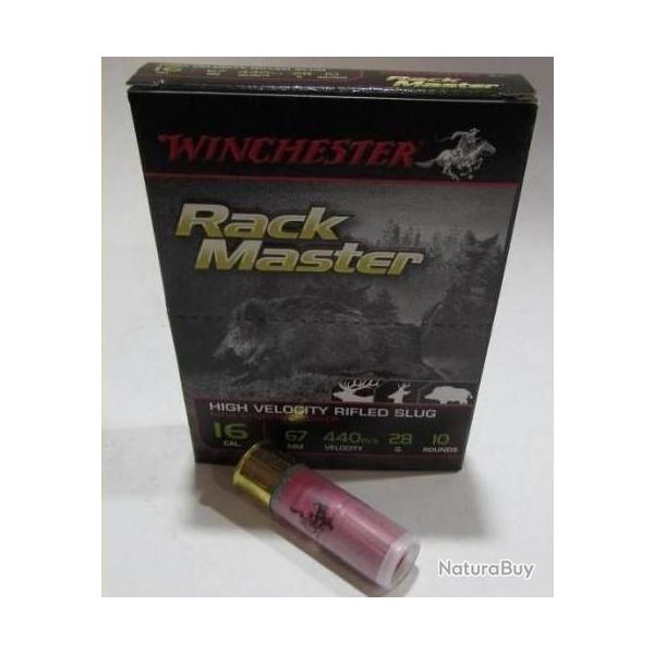 Boite de 10 cartouches winchester slug rackmaster  cal 16/67, balle de 28grs