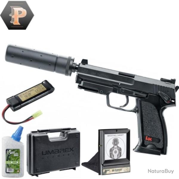 Pistolet HK USP tactical billes 6mm �lectrique full auto+Billes+batterie+mallette+porte cible+cibles