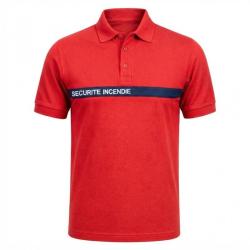 Polo SSIAP S&eacute;curit&eacute; Incendie PREMIUM rouge bande marine