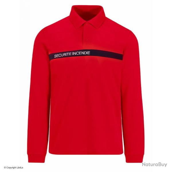 Polo SSIAP manches longues brod� SECURITE INCENDIE ROUGE BANDE MARINE