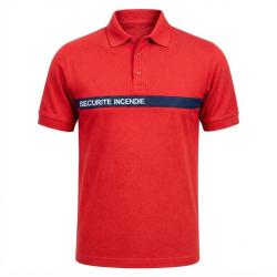 Polo SSIAP first rouge bande marine brod&eacute; SECURITE INCENDIE