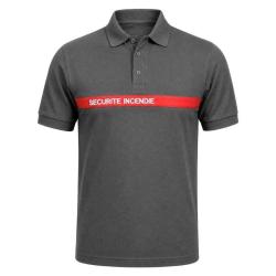Polo SSIAP gris bande rouge brod&eacute; SECURITE INCENDIE