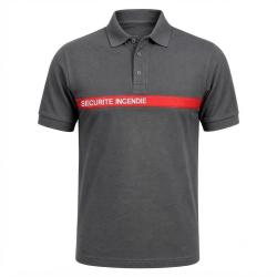 Polo SSIAP gris bande rouge brod&eacute; SECURITE INCENDIE