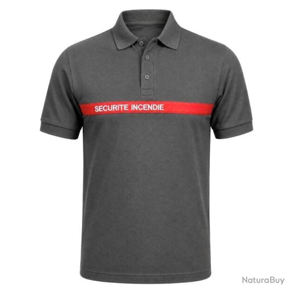 Polo SSIAP gris bande rouge brod� SECURITE INCENDIE