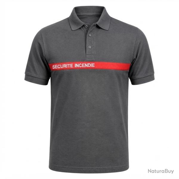Polo SSIAP gris bande rouge brod� SECURITE INCENDIE