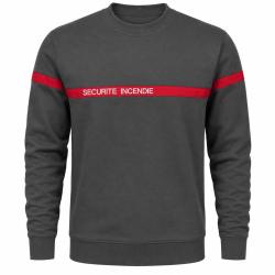 Sweat SSIAP gris bande rouge brod&eacute; SECURITE INCENDIE GRIS