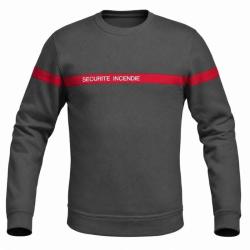 Sweat SSIAP gris bande rouge brod&eacute; SECURITE INCENDIE GRIS