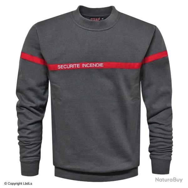 Sweat SSIAP gris bande rouge brod� SECURITE INCENDIE GRIS