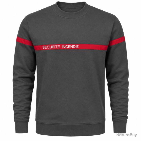 Sweat SSIAP gris bande rouge brod� SECURITE INCENDIE GRIS