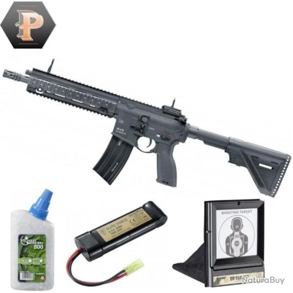 Carabine HK 416 A5 black �lectrique full auto 1,0J + billes + batterie + porte cible + cibles