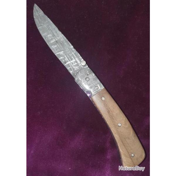 Couteau trapper : M�T�ORITE Muonionalusta, manche en C�dres ancient, magnifique oeuvre d'art!