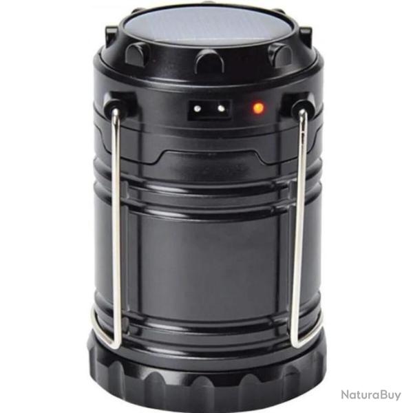 Lampe de Camping Solaire Lanterne LED Rechargeable Multi-fonction Pliante noir