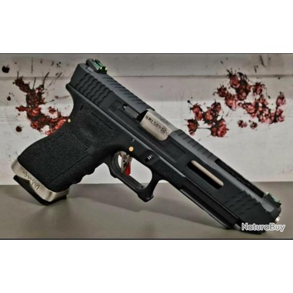 PRE COMMANDE Glock34 FORCE BLACK SLIDE & SILVER BARREL WE CUSTOM FIBRE OPTIQUE PHOSPHO BY PNA!