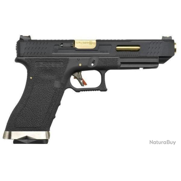 PRE COMMANDE GLOCK34 FORCE BLACK SLIDE & [GOLD BARREL] WE CUSTOM AVEC FIBRE OPTIQUE PHOSPHO BY PNA!