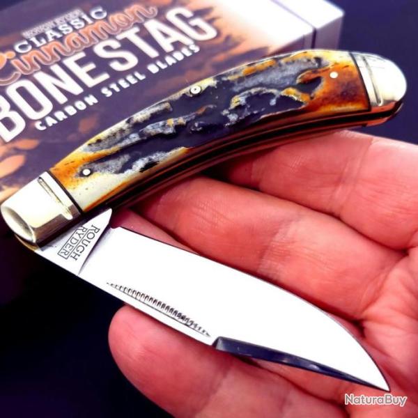 Couteau Rough Ryder Cinnamon Bone Stag Manche Os Lame Acier Carbone Cran Forc� RR2425
