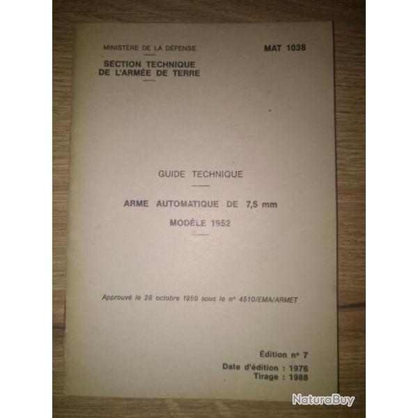 Guide technique AA52 - arme automatique de 7,5 mm modle 1952 (AA 52 - 1952)