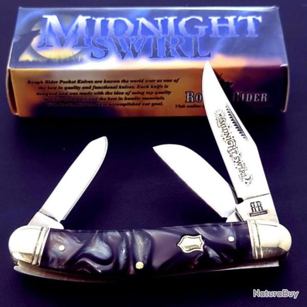 Couteau Rough Ryder Gentlemans Stockman Midnight Canif 3 Lames Acier 440 Manche R�sine RR959