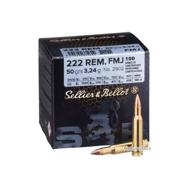 Munitions SELLIER & BELLOT calibre 222 Rem FMJ 50gr - 3.2g vrac x100