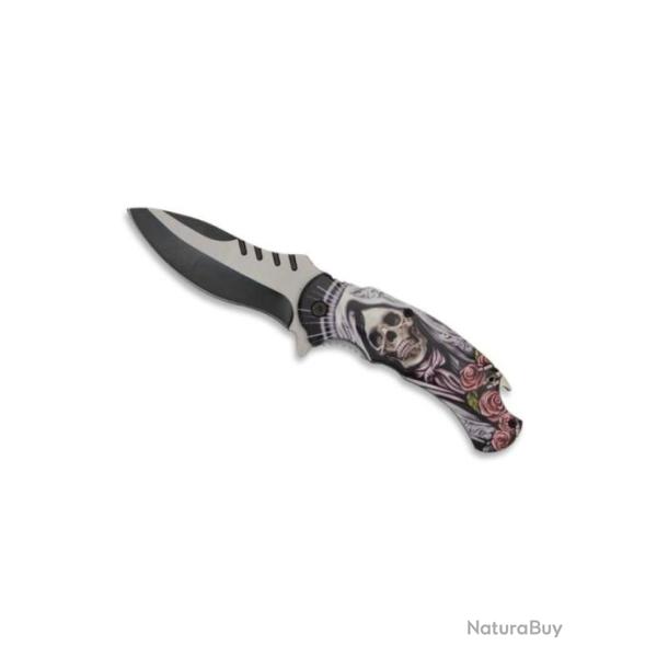 COUTEAU PLIANT TETE DE MORT AVEC DECAPSULEUR