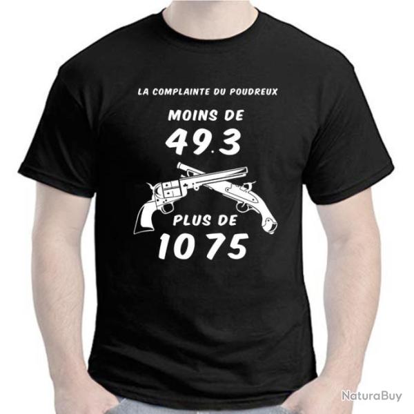 TEE SHIRT HUMOUR - MOINS DE 49.3  PLUS de 1075 - Dr�le Tir poudre noire p�nurie d'amorces r�volver