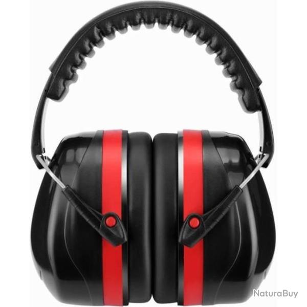Casque Antibruit Pliable SNR 32dB Protection Auditive EM-5002B Noir et Rouge