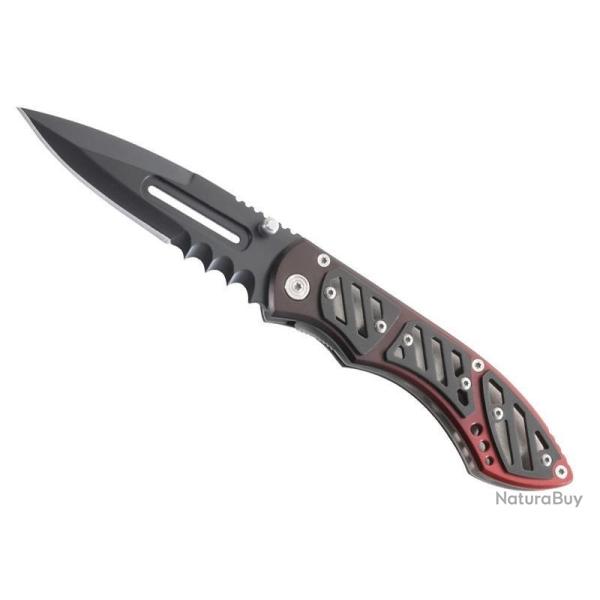 COUTEAU HERBERTZ METAL NOIR/ROUGE 11CM SEMI-DENTEE INOX