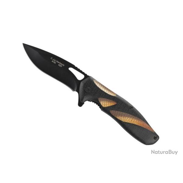 COUTEAU HERBERTZ ALU NOIR MOTIF ECAILLE 11,5CM INOX