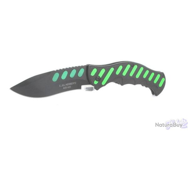 COUTEAU HERBERTZ ALU NOIR/VERT 12,5CM INOX