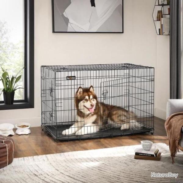 Cage pour Chien 122 x 74.5 x 80.5 cm 2 Portes Pliable et Transportable avec Poign�es et Plateau Noir