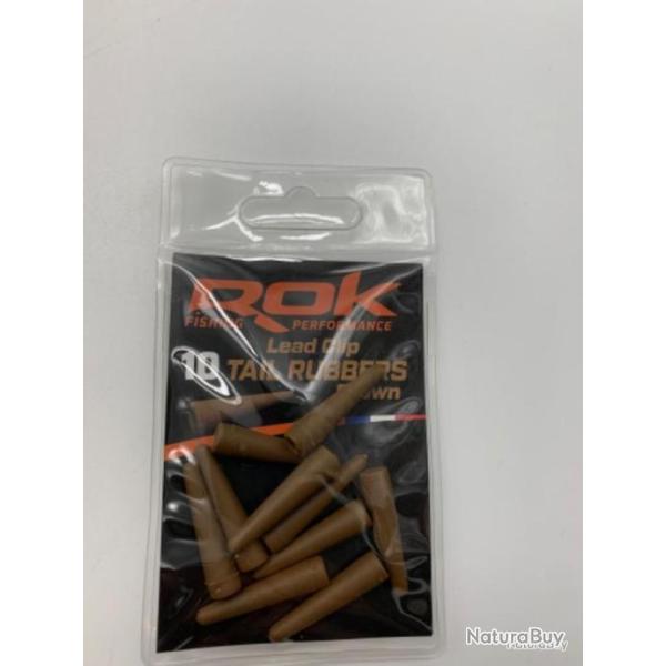 10 manchons Rok Fishing lead clip tail rubber marron