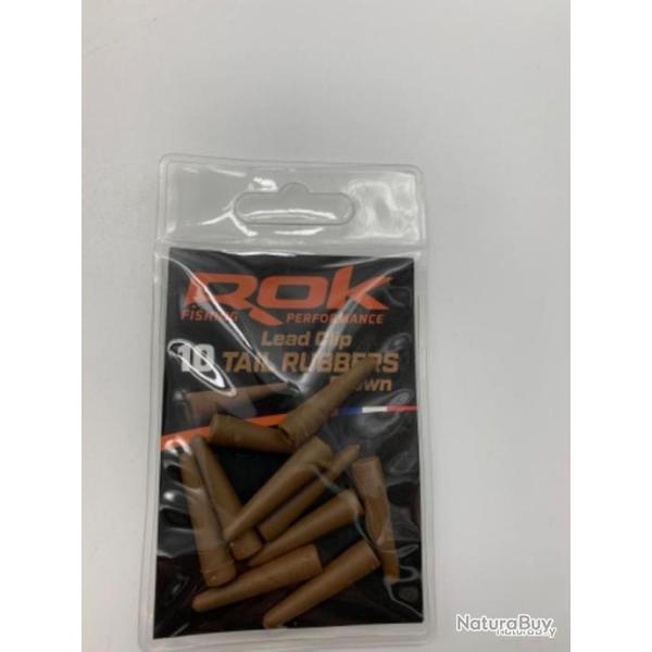 10 manchons Rok Fishing lead clip tail rubber marron
