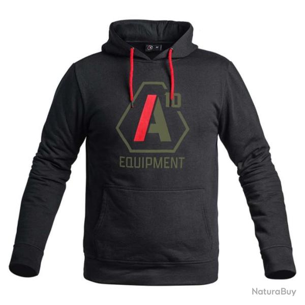 Hoodie A10 noir logos vert olive rouge NOIR