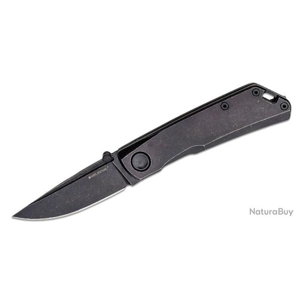 Couteau Real Steel Luna ECO Blackwash Lame Acier K110 Manche Acier Framelock Clip RS7083
