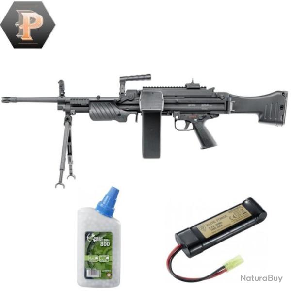 Fusil Mitrailleur HK MG4 billes 6mm �lectrique full auto 1,0J + billes + batterie