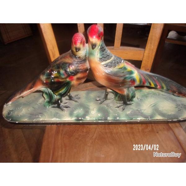 objet decoratil en platre faisans dor�s