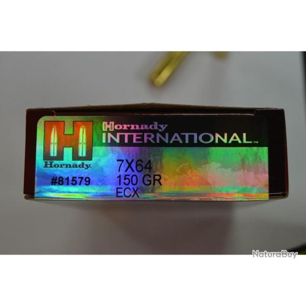 20 CARTOUCHES HORNADY CALIBRE 7X64 OGIVE ECX 150 GR NEUVE