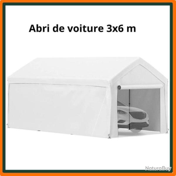 Abri de voiture 3x6 m - Anti UV - 8 Poteaux en acier galvanis� - Livraison gratuite