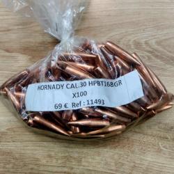 100 Ogives HORNADY Cal 30 168gr Bthp Match