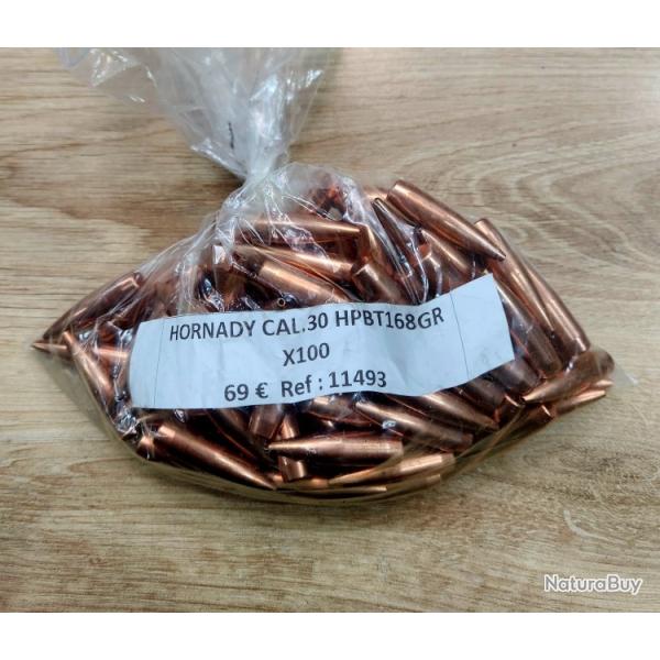 100 Ogives HORNADY Cal 30 168gr Bthp Match