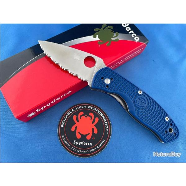 Couteau Spyderco Persistence Lightweight Lame Acier S35VN Serr Manche FRN Blue Clip SC136SBL