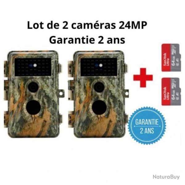 Cam�ra de chasse 24MP HD - X2 - Avec 2 cartes SD 64 Go offertes - LIVRAISON GRATUITE ET RAPIDE